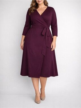 Classic Wrap Midi Dress in Plum